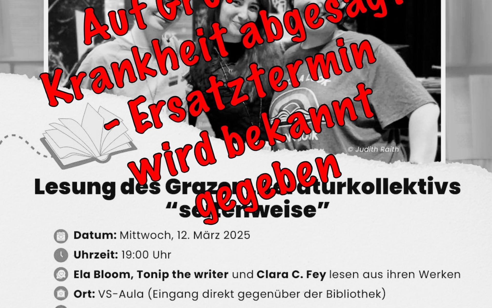 Aufgrund Krankheit abgesagt - Ersatztermin folgt