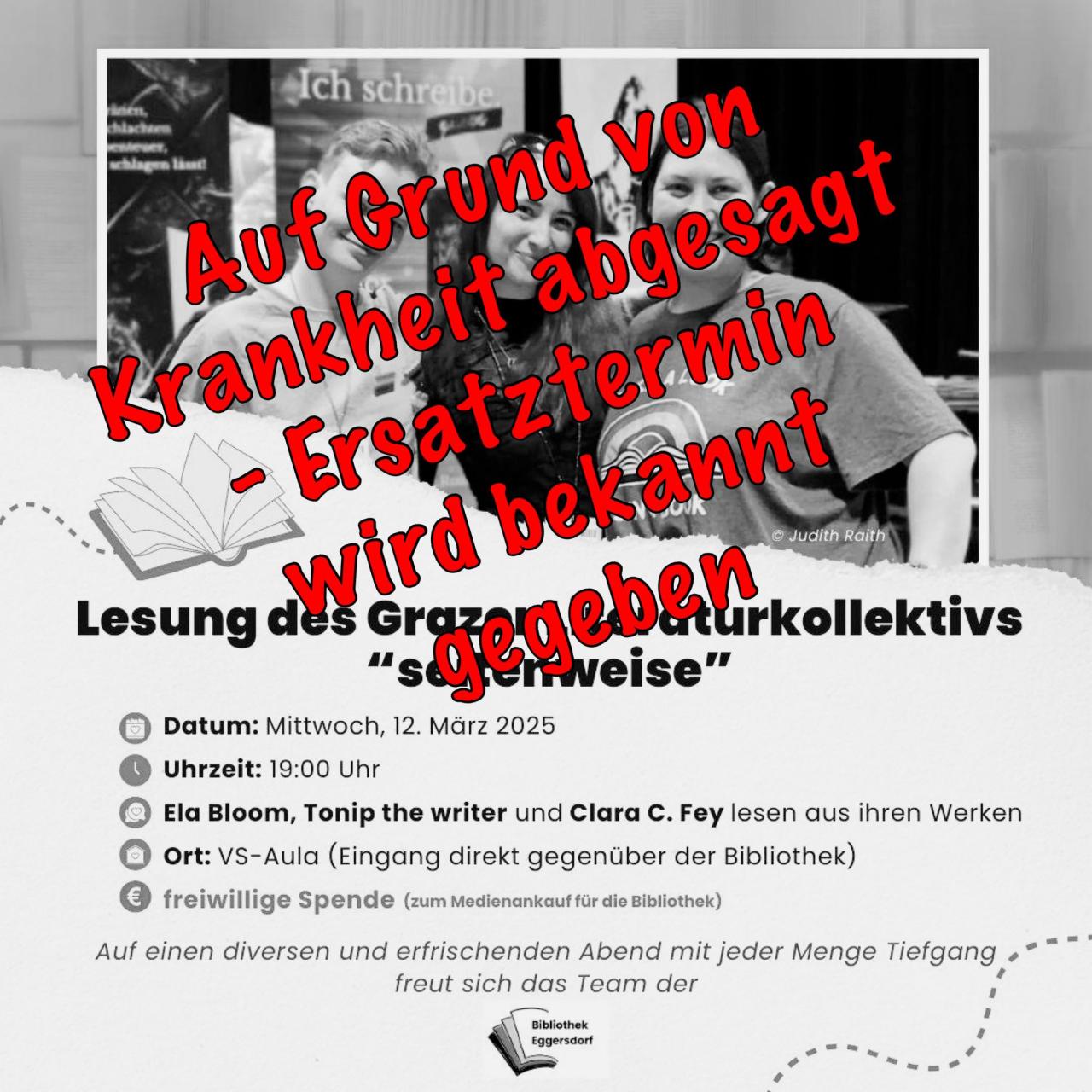 Aufgrund Krankheit abgesagt - Ersatztermin folgt